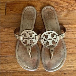 Tory Burch Miller Metallic Gold Leather Sandal